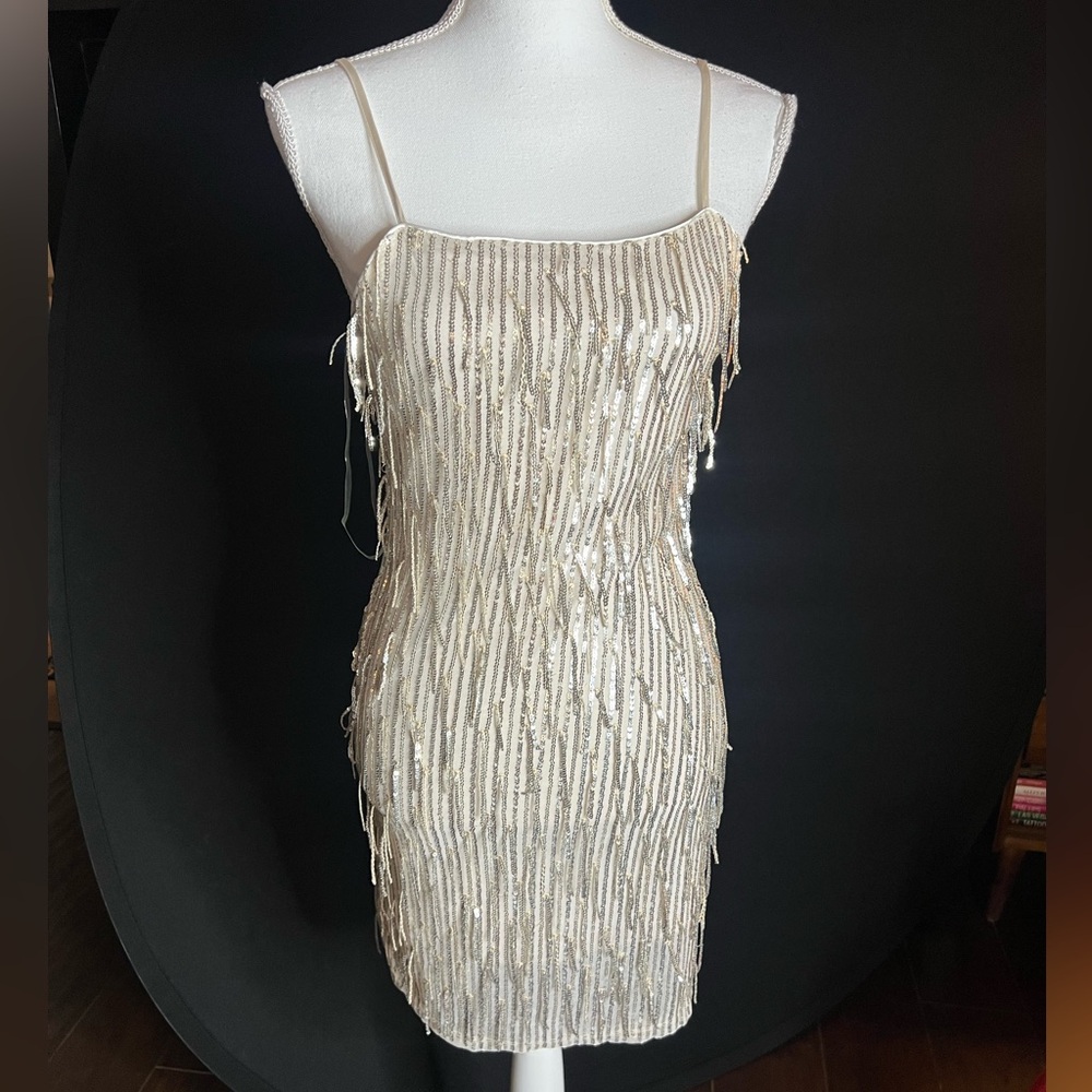 Trixxi Cream and Gold Sequin Mini Dress